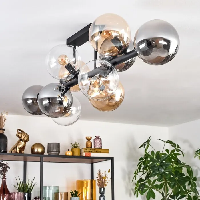 Gastor Plafoniera, Lampada a sfera Ambrato, Chiaro, Grigio fumo, 10-Luci