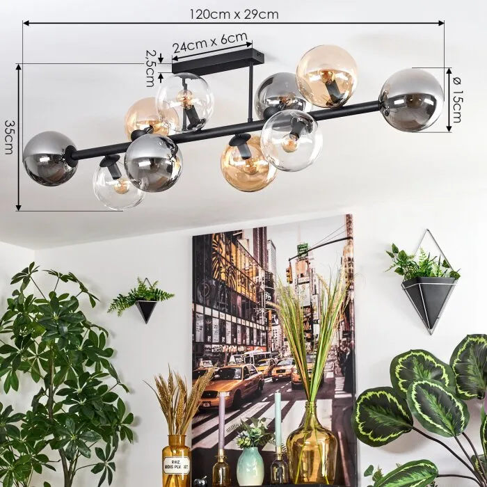 Gastor Plafoniera, Lampada a sfera Ambrato, Chiaro, Grigio fumo, 10-Luci