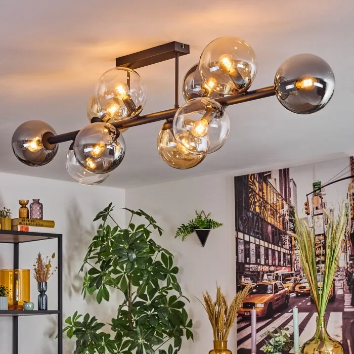 Gastor Plafoniera, Lampada a sfera Ambrato, Chiaro, Grigio fumo, 10-Luci