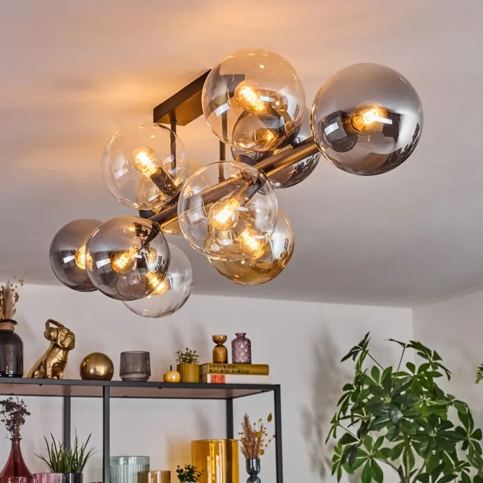 Gastor Plafoniera, Lampada a sfera Ambrato, Chiaro, Grigio fumo, 10-Luci