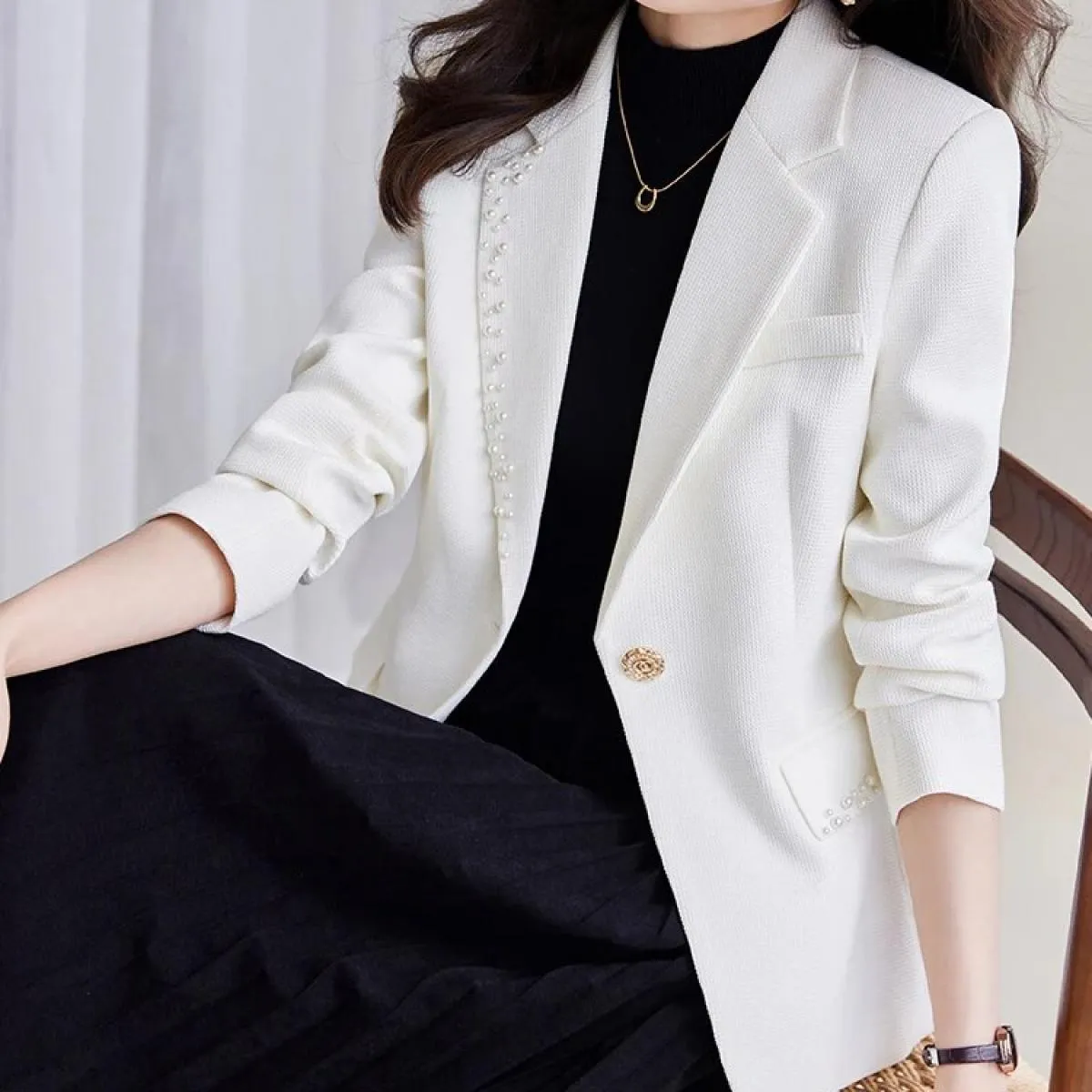 Giacca sportiva da donna nera beige moda Giacca da donna a maniche lunghe femminile con bottone singolo Cappotto casual autunno