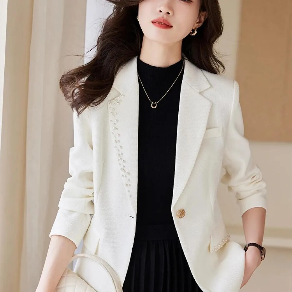 Giacca sportiva da donna nera beige moda Giacca da donna a maniche lunghe femminile con bottone singolo Cappotto casual autunno
