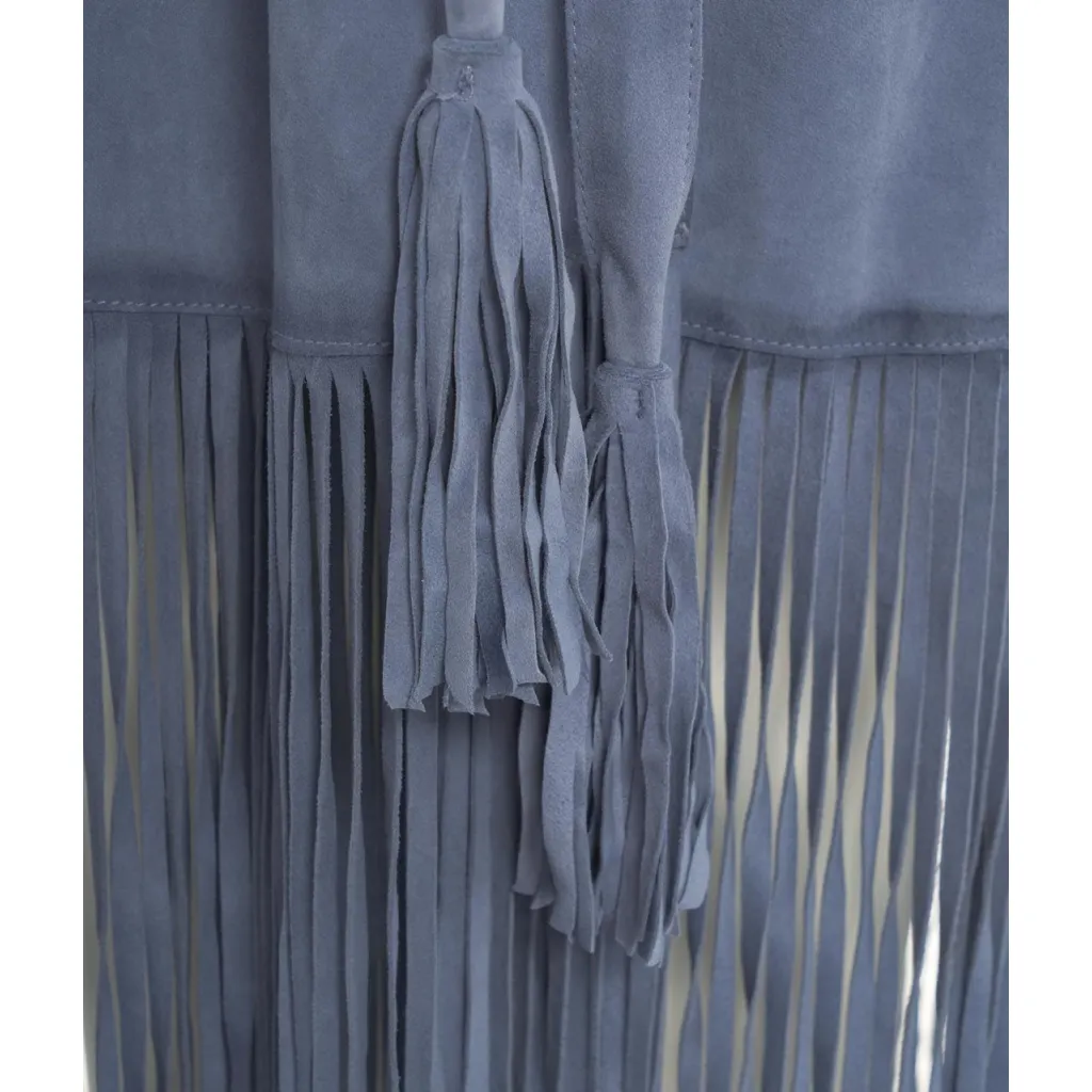 Gilet in camoscio con frange blu
