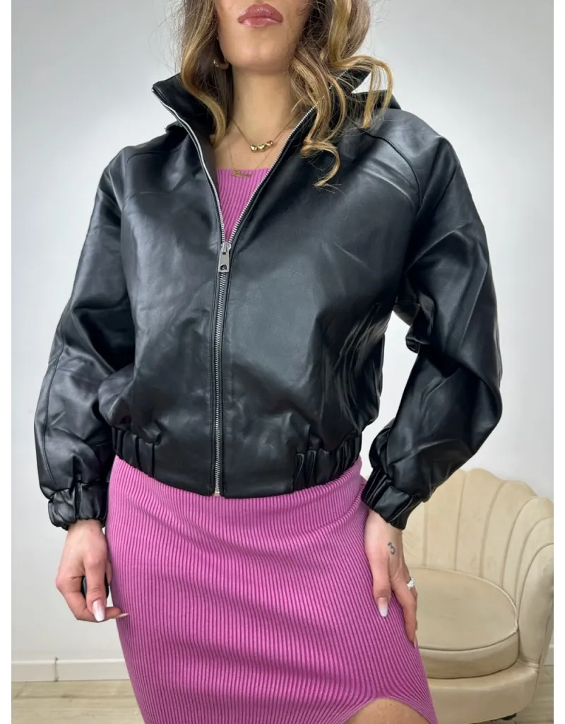 GIUBBINO BOMBER ECOPELLE NERO