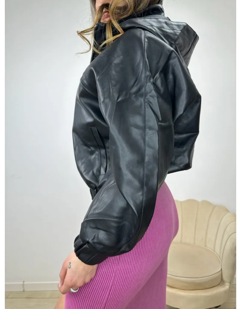 GIUBBINO BOMBER ECOPELLE NERO
