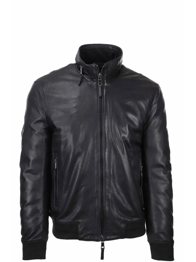 Giubbotto bomber in pelle con imbottitura