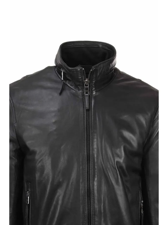 Giubbotto bomber in pelle con imbottitura