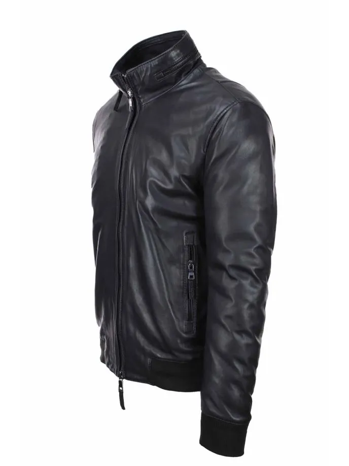 Giubbotto bomber in pelle con imbottitura