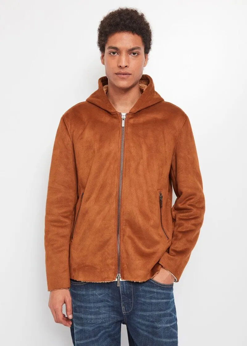 Giubbotto con cappuccio in suede