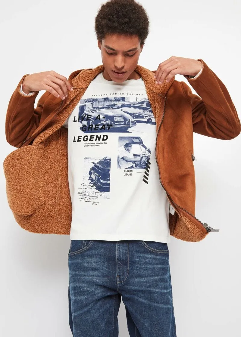 Giubbotto con cappuccio in suede