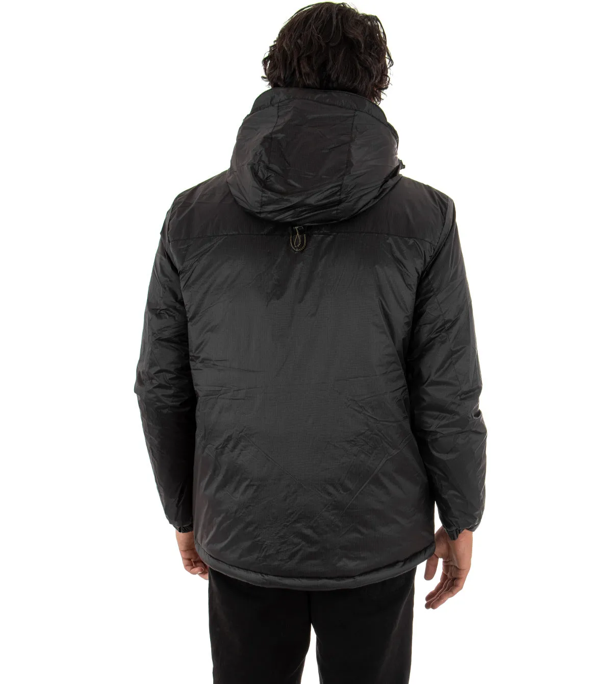 Giubbotto Uomo Giacca Trapuntata Cappuccio Tinta Unita Nero Casual GIOSAL-G2434A