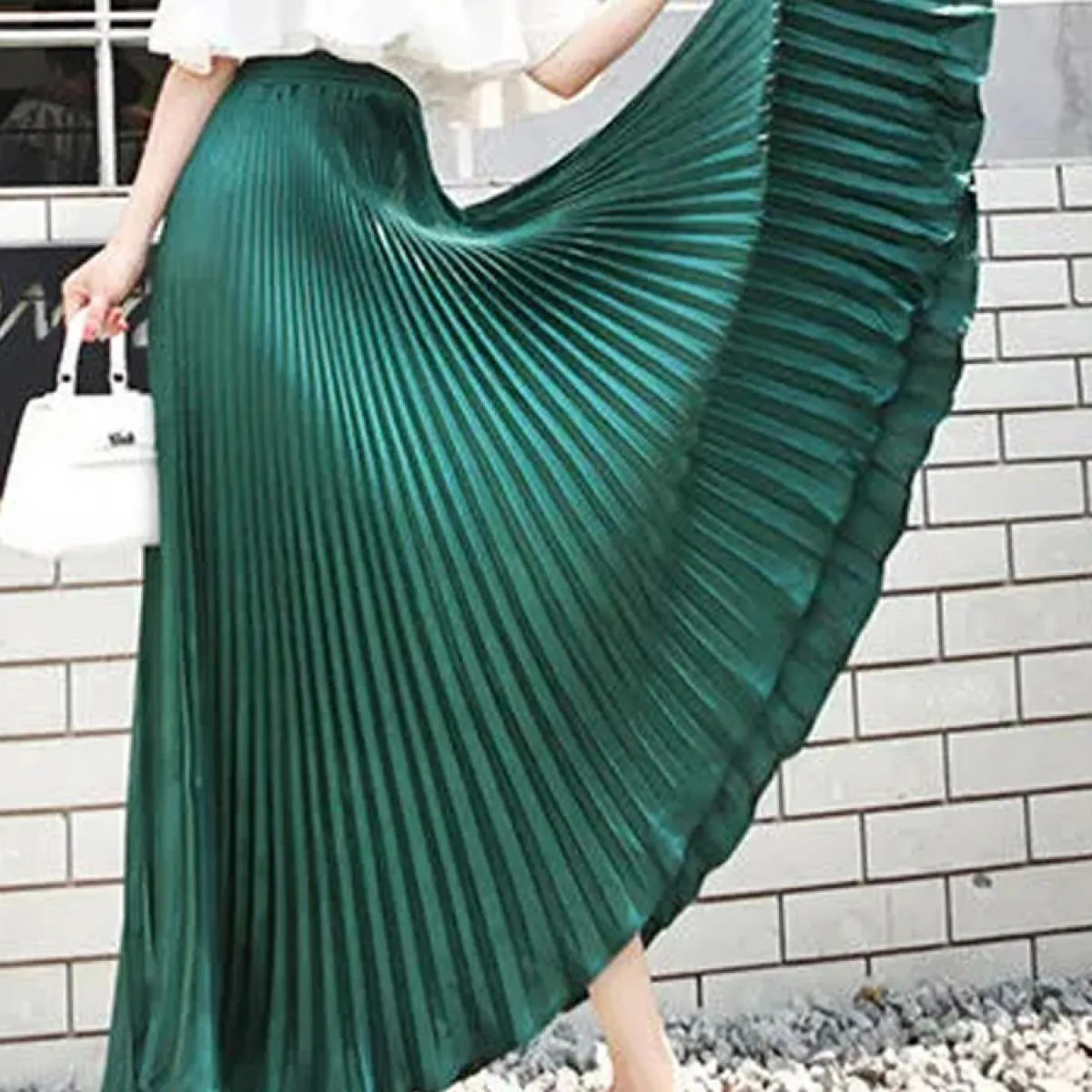 Gonna a sirena color metallo elegante da donna Gonna lunga a pieghe a vita alta elastica fino al pavimento 2022 Estate K78