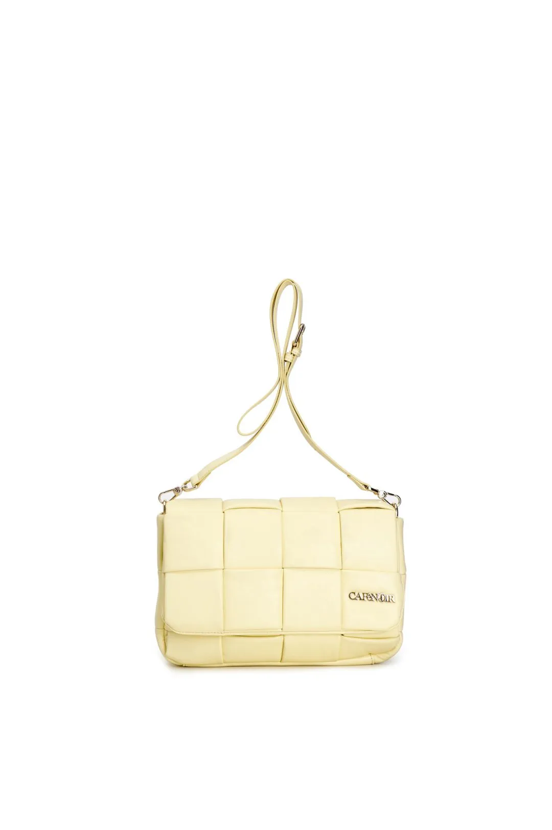 grande pochette con intreccio sulla patta giallo