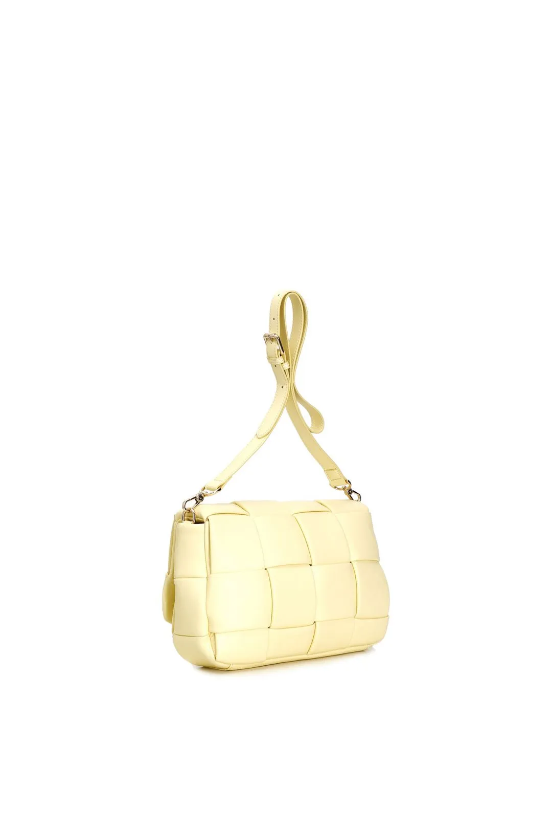 grande pochette con intreccio sulla patta giallo
