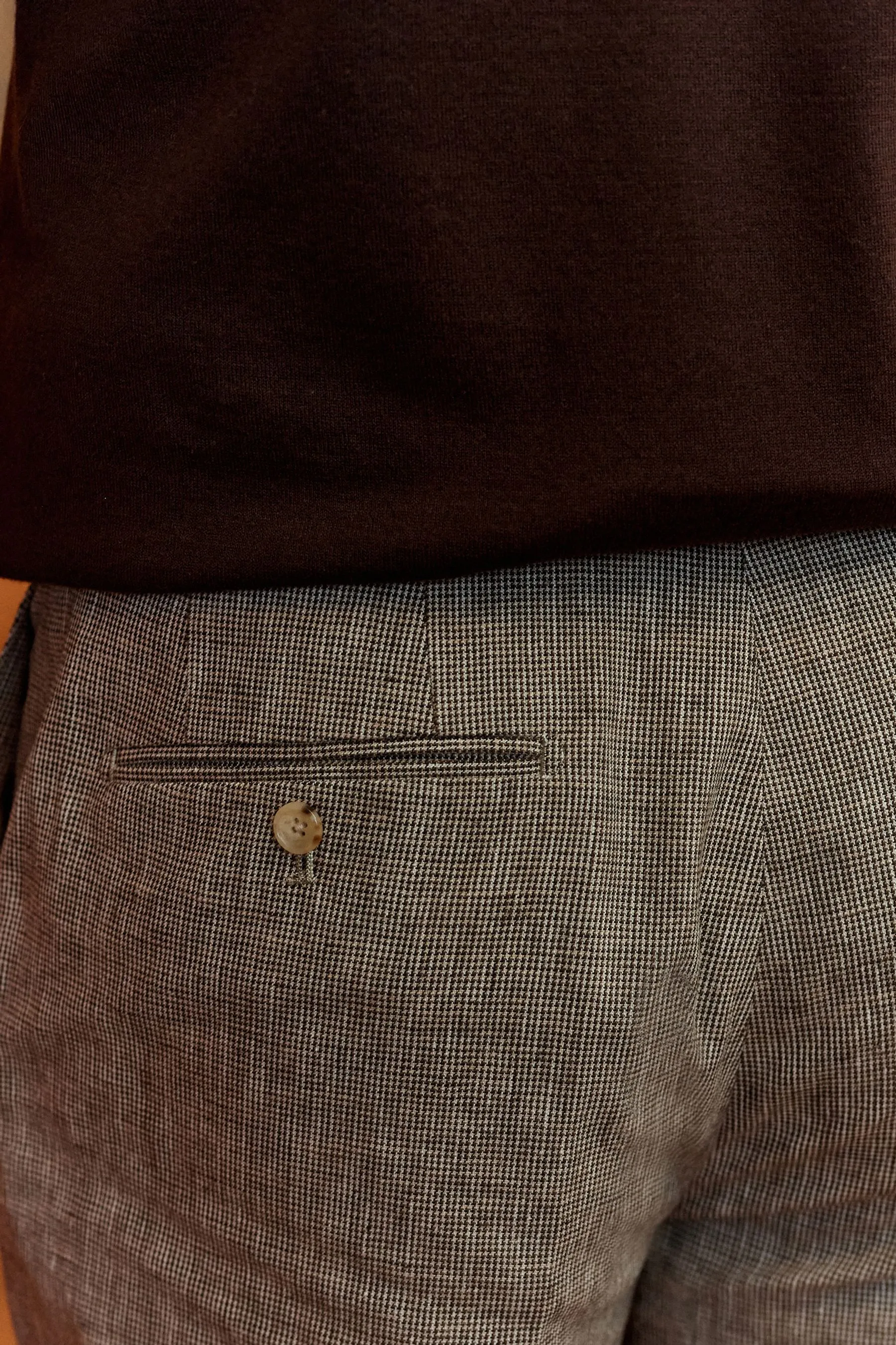 Grigio talpa  - Vestibilità sartoriale - Completo pied de poule in lino: Pantaloni