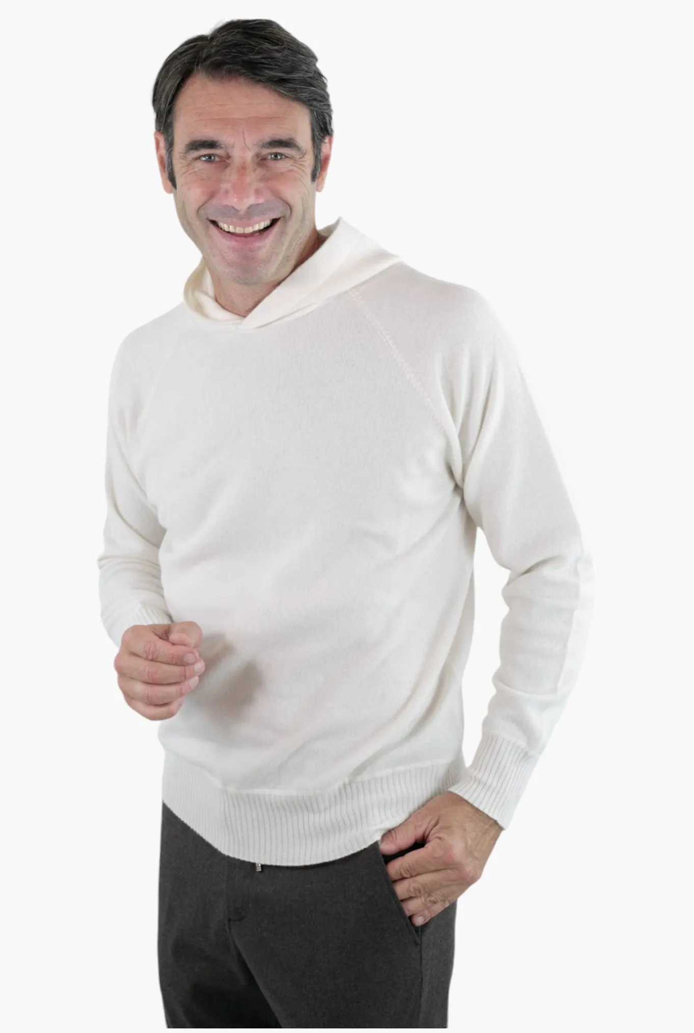 GUARINO Maglia Felpa Cashmere con Cappuccio Bianco