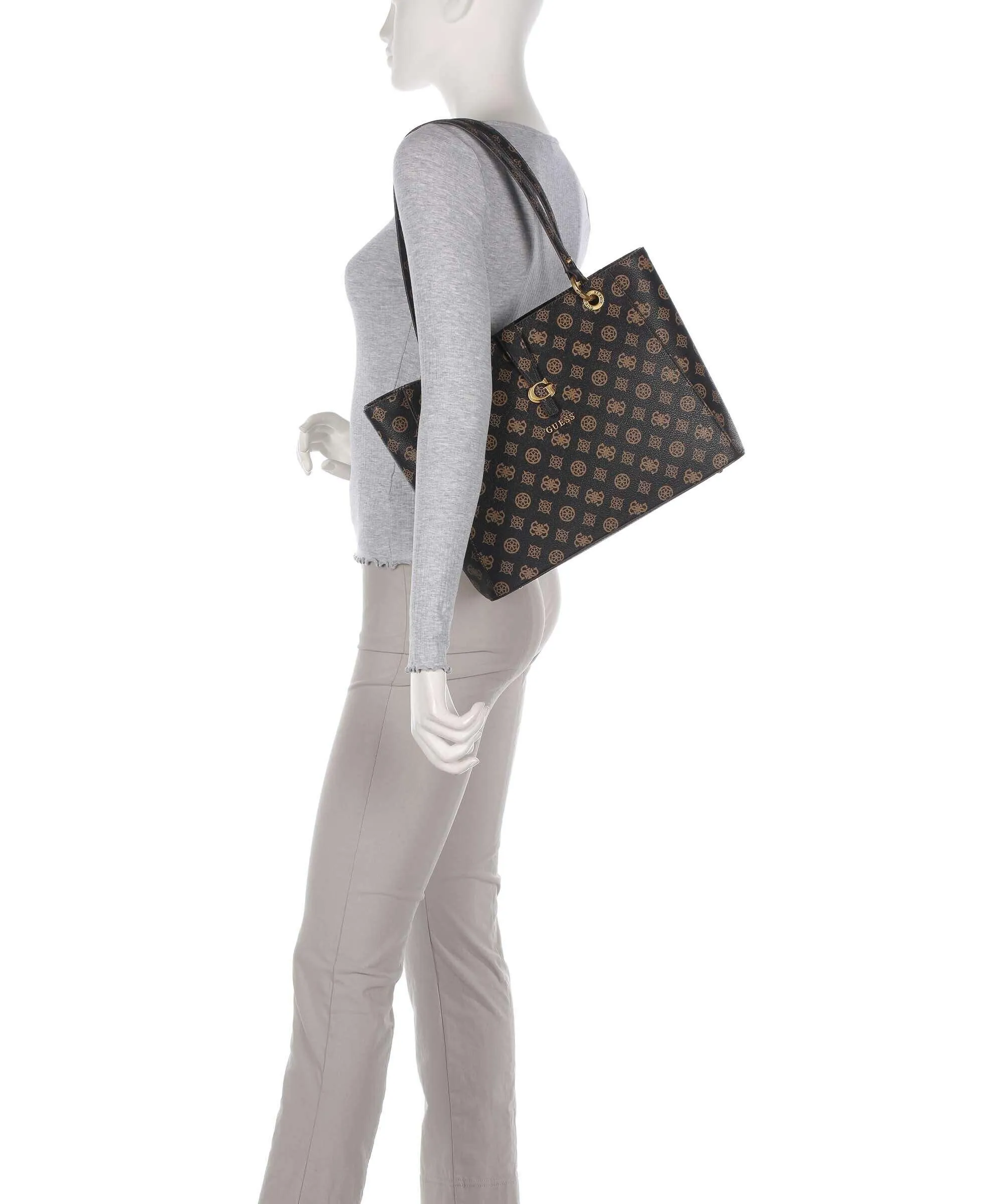  Guess Kuba Borsa shopper pelle sintetica marrone scuro  