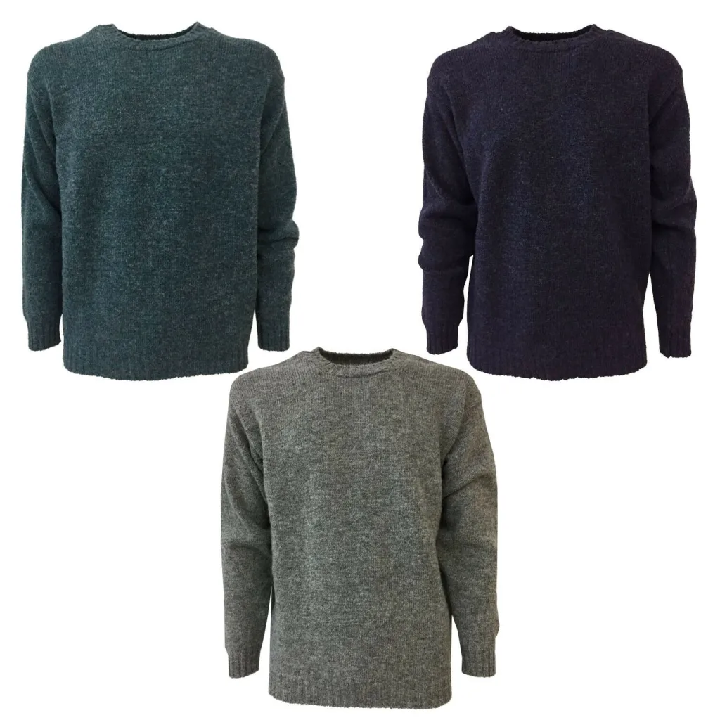 HAWICO Maglia uomo girocollo mod BURNSIDE N 100% lana shetland melange MADE IN SCOTLAND