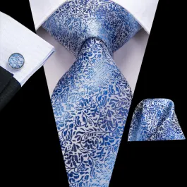 Henk ter Horst, cravatta in seta con gemelli e pochette da taschino, blu floreale
