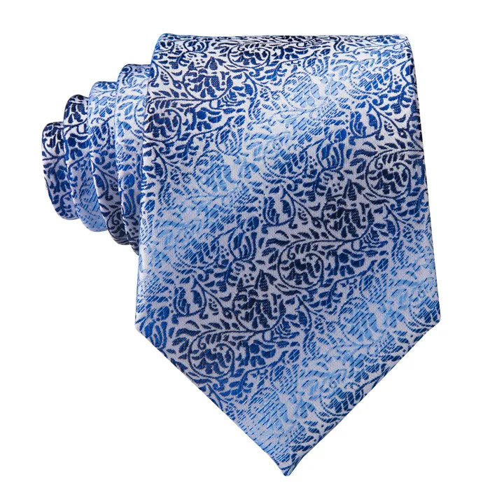 Henk ter Horst, cravatta in seta con gemelli e pochette da taschino, blu floreale