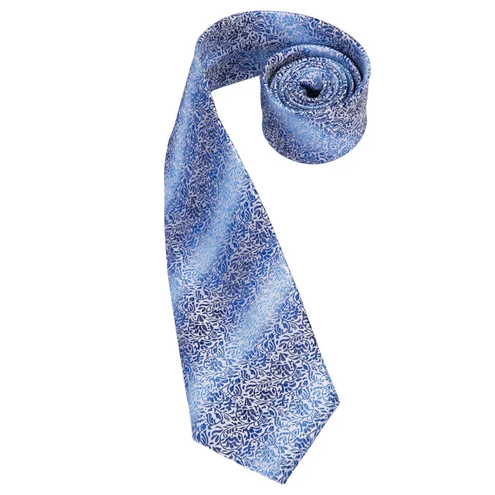 Henk ter Horst, cravatta in seta con gemelli e pochette da taschino, blu floreale