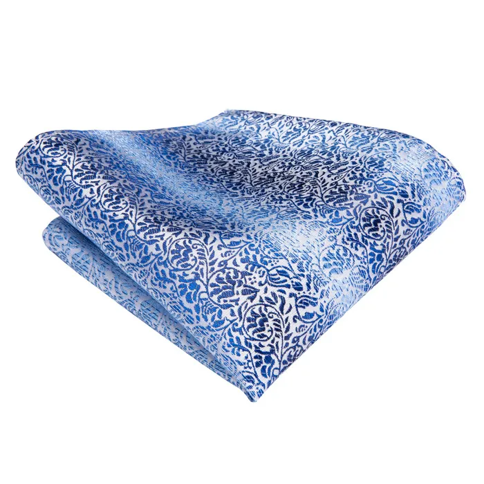 Henk ter Horst, cravatta in seta con gemelli e pochette da taschino, blu floreale