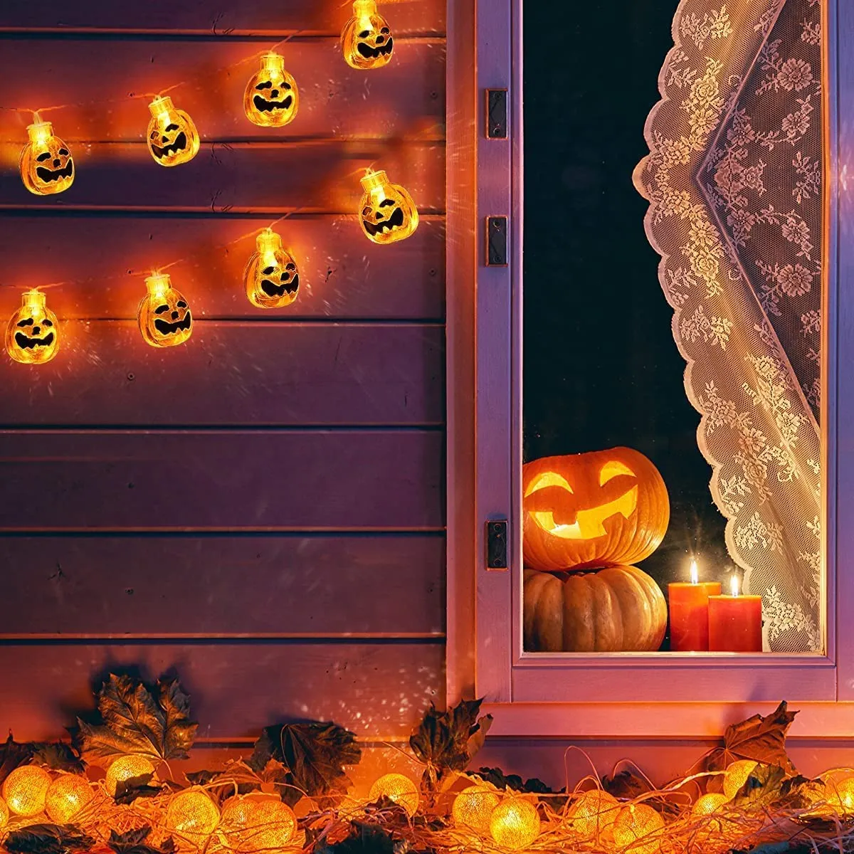 Itian Striscia da 2m con 20 Luci LED a Forma di Zucche 3D Arancioni Alimentate a Batteria per Decorazioni di Halloween