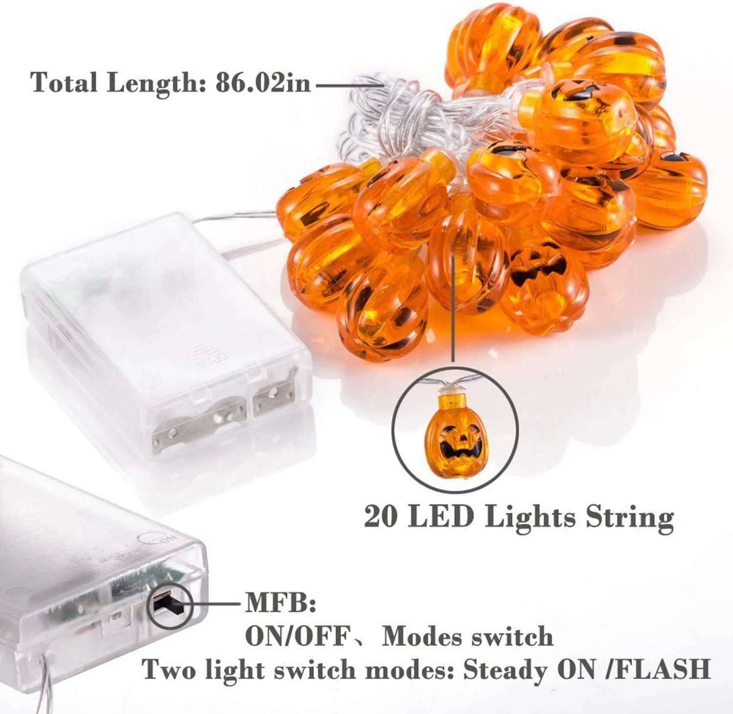 Itian Striscia da 2m con 20 Luci LED a Forma di Zucche 3D Arancioni Alimentate a Batteria per Decorazioni di Halloween