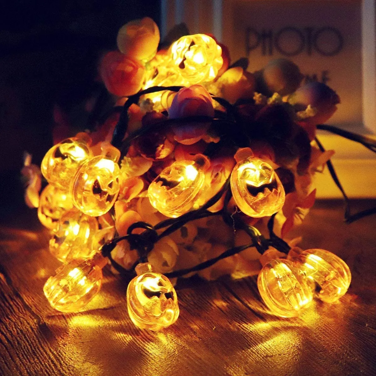 Itian Striscia da 2m con 20 Luci LED a Forma di Zucche 3D Arancioni Alimentate a Batteria per Decorazioni di Halloween