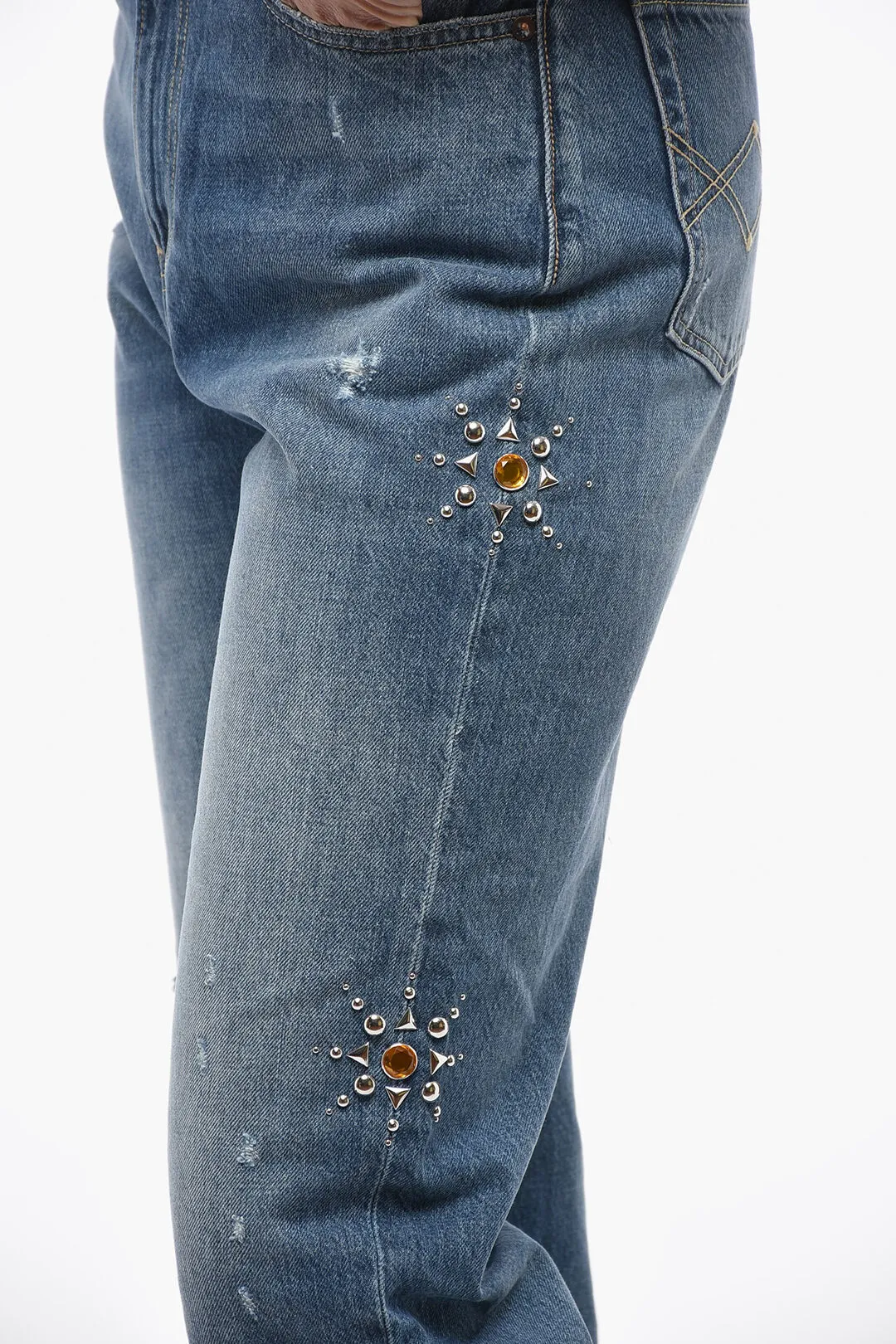 Jeans Tappared Fit GLORY Con Borchie e Gioielli 16cm