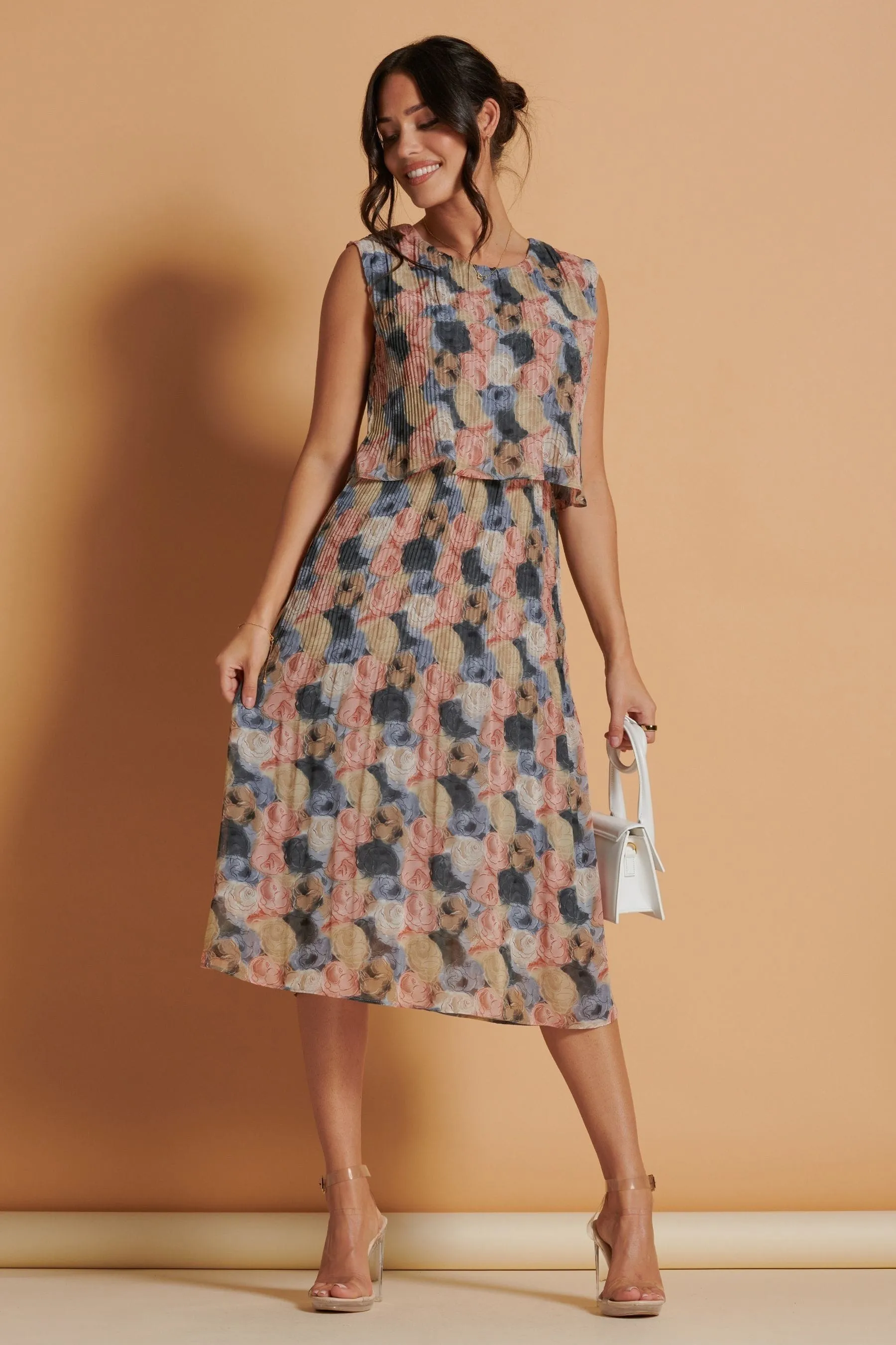 Jolie Moi - Abito midi in chiffon A pieghe rivestimento a A pieghe