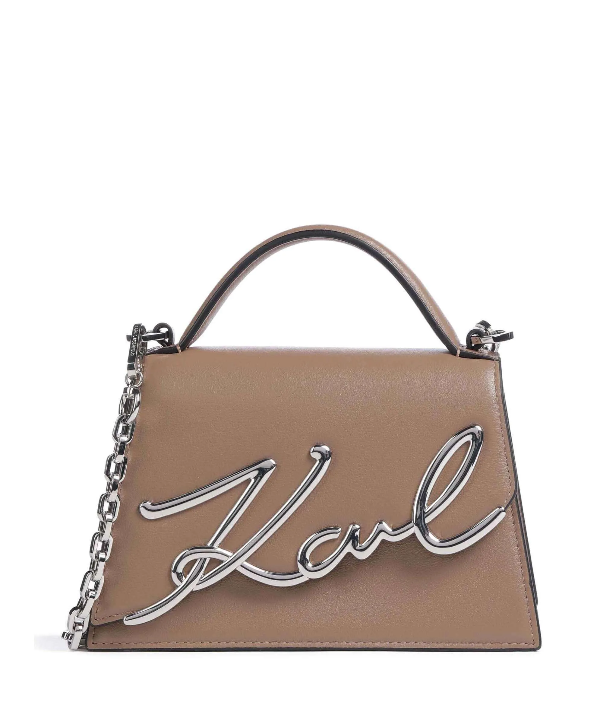  Karl Lagerfeld K/Signature Small Borsa a mano pelle di vacchetta finemente grana marrone  