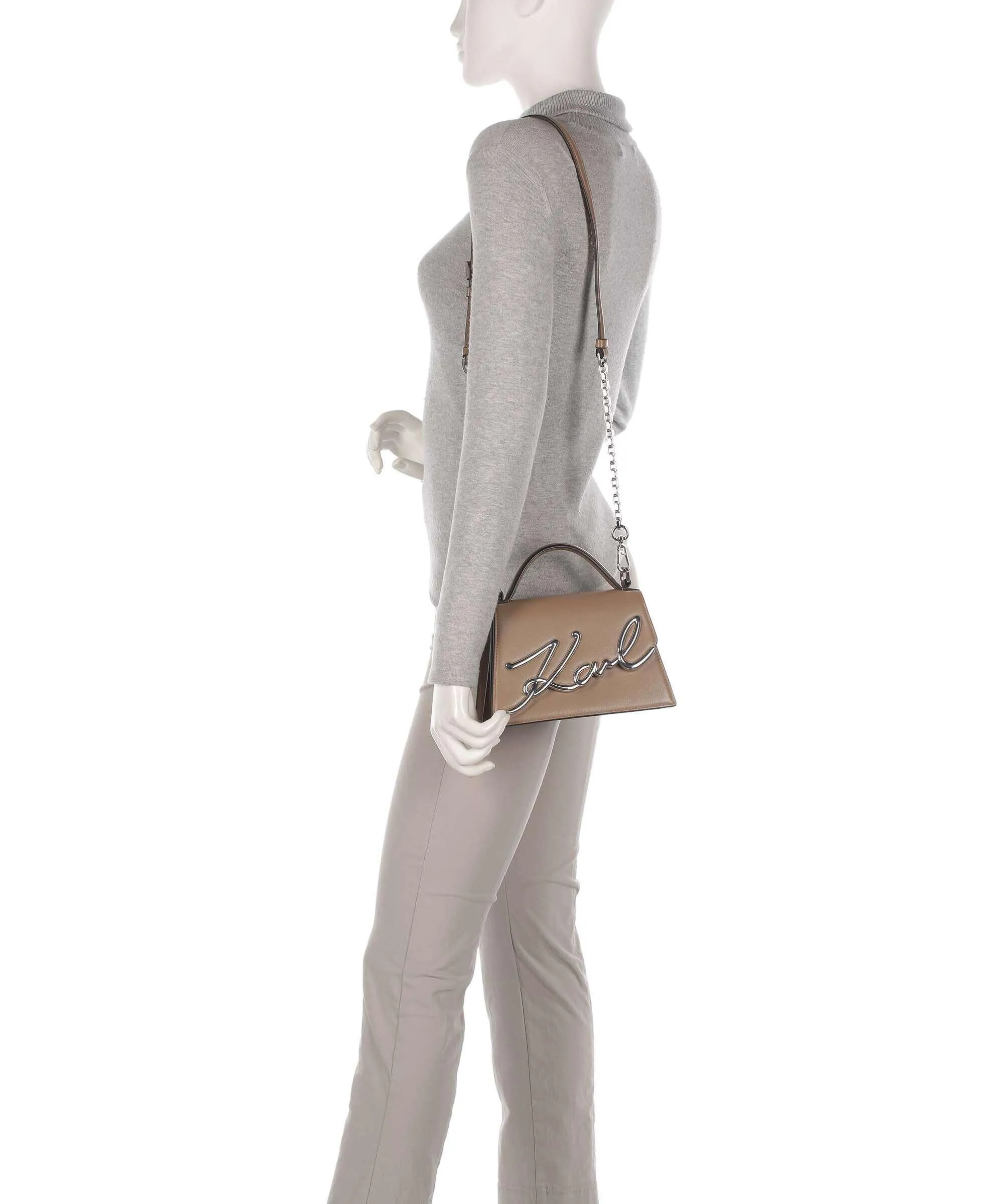  Karl Lagerfeld K/Signature Small Borsa a mano pelle di vacchetta finemente grana marrone  