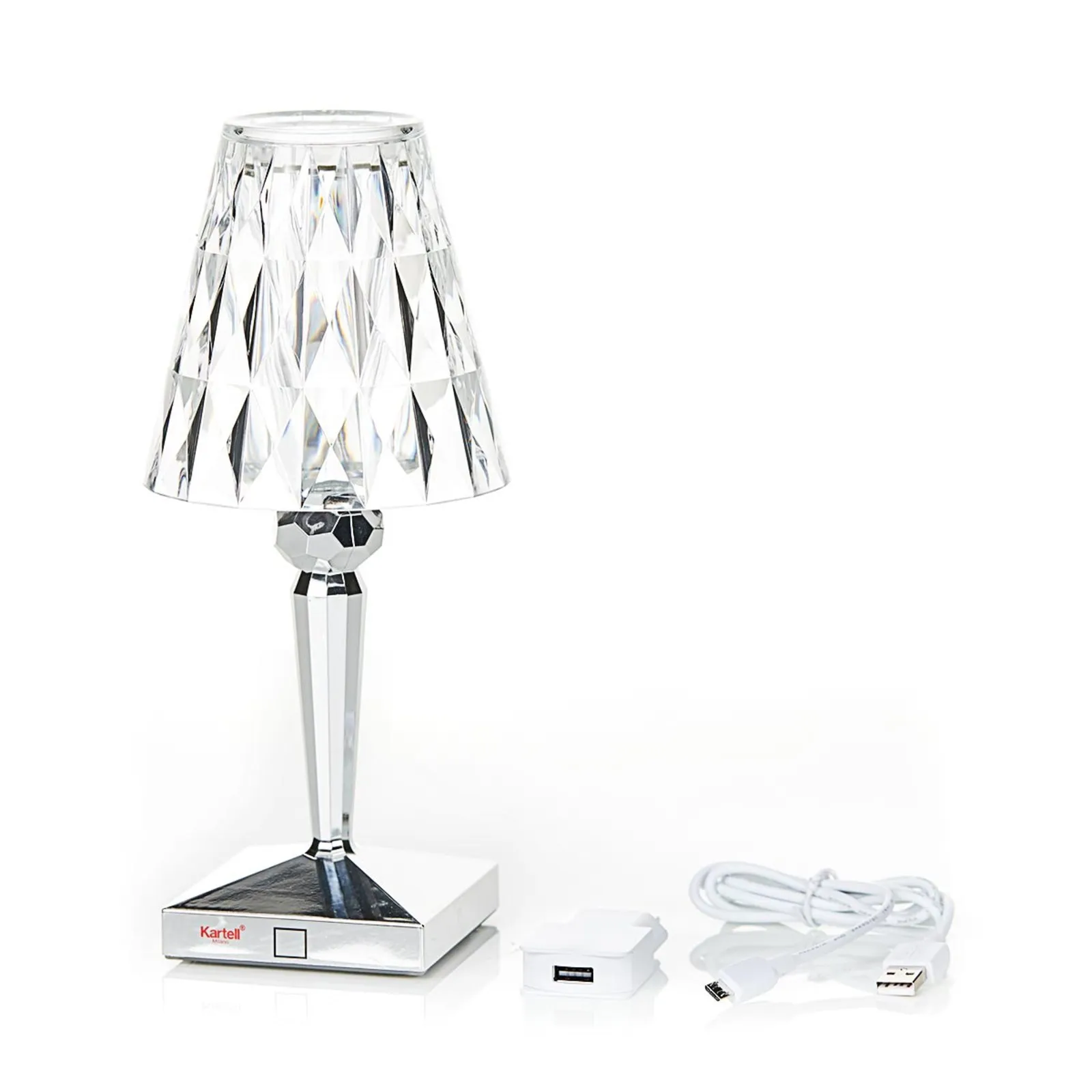 Kartell Lampada LED da tavolo a batteria Battery, 26 cm, color cromo, IP54