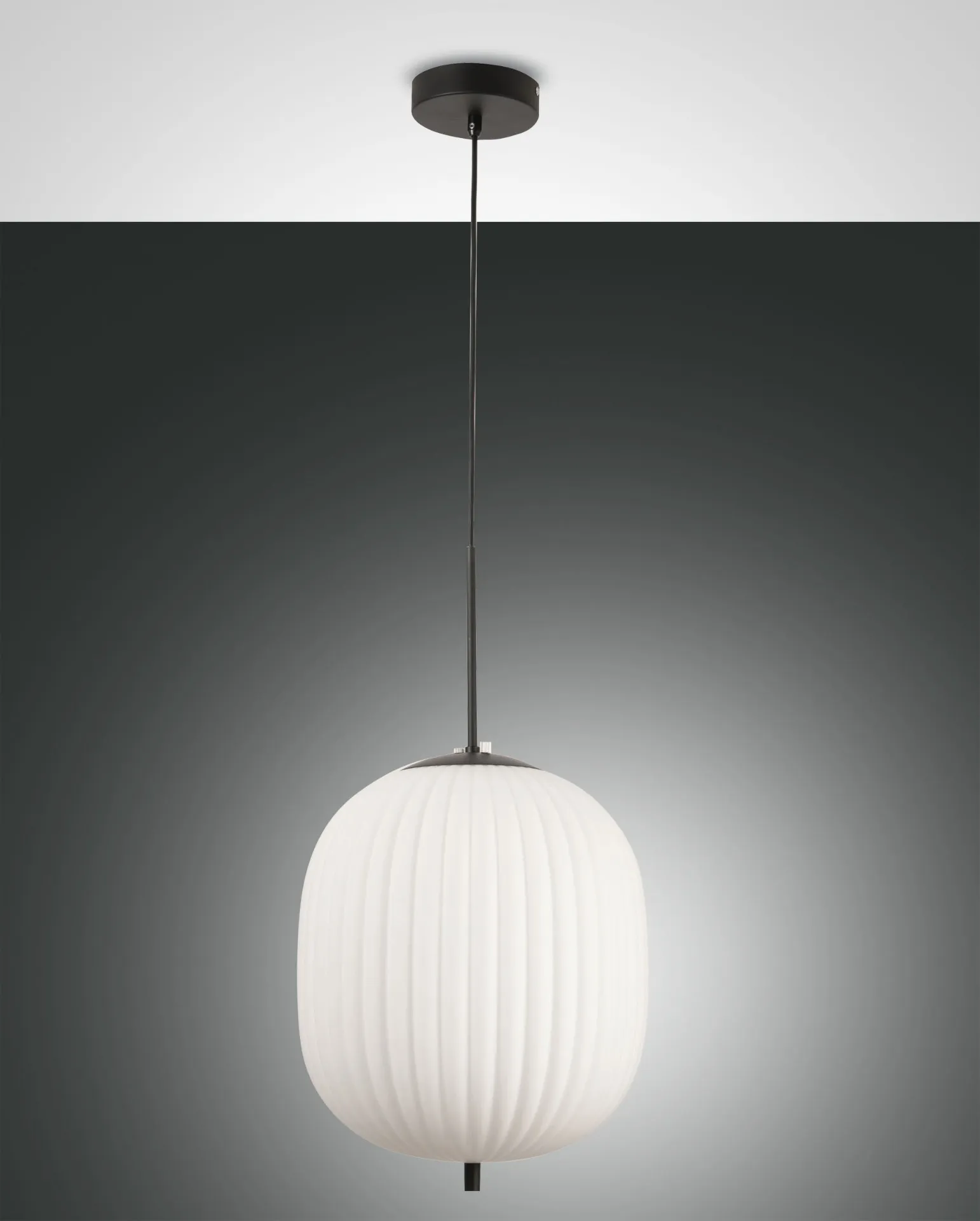 Lampada a Sospensione Decorativa Paralume Vetro Soffiato Rigato Ø32 cm Domizia Fabas