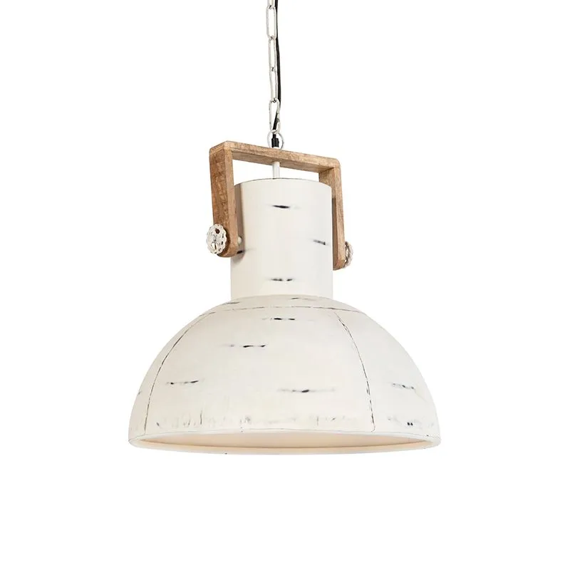 Lampada a sospensione industriale bianca con legno di mango - Manghi