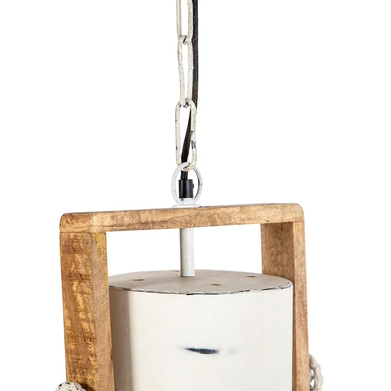 Lampada a sospensione industriale bianca con legno di mango - Manghi