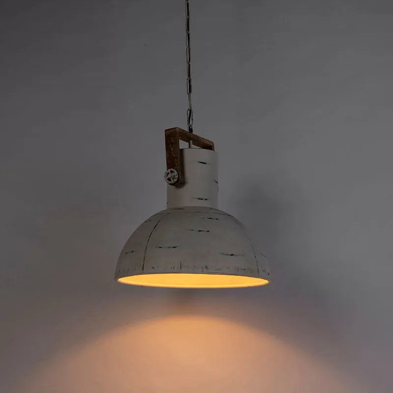 Lampada a sospensione industriale bianca con legno di mango - Manghi