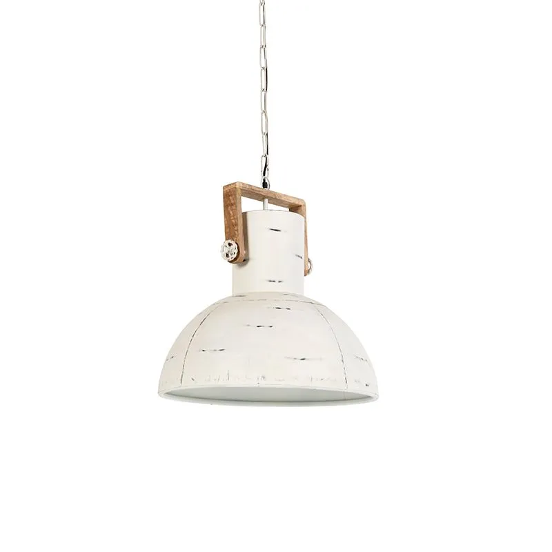 Lampada a sospensione industriale bianca con legno di mango - Manghi