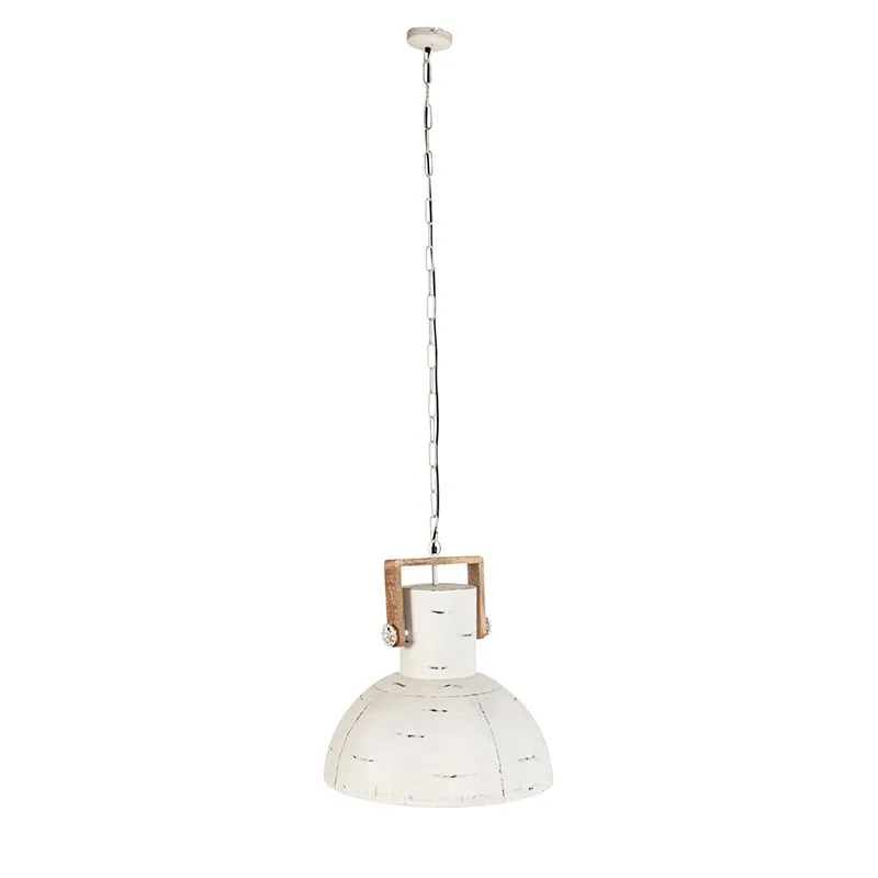 Lampada a sospensione industriale bianca con legno di mango - Manghi