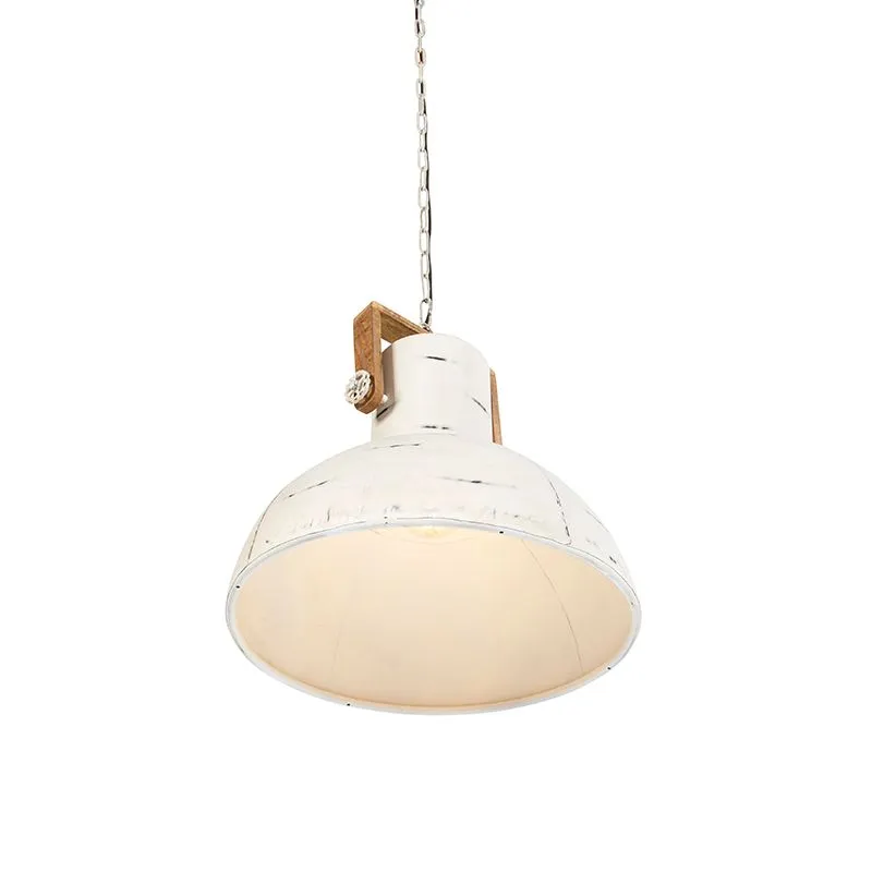 Lampada a sospensione industriale bianca con legno di mango - Manghi