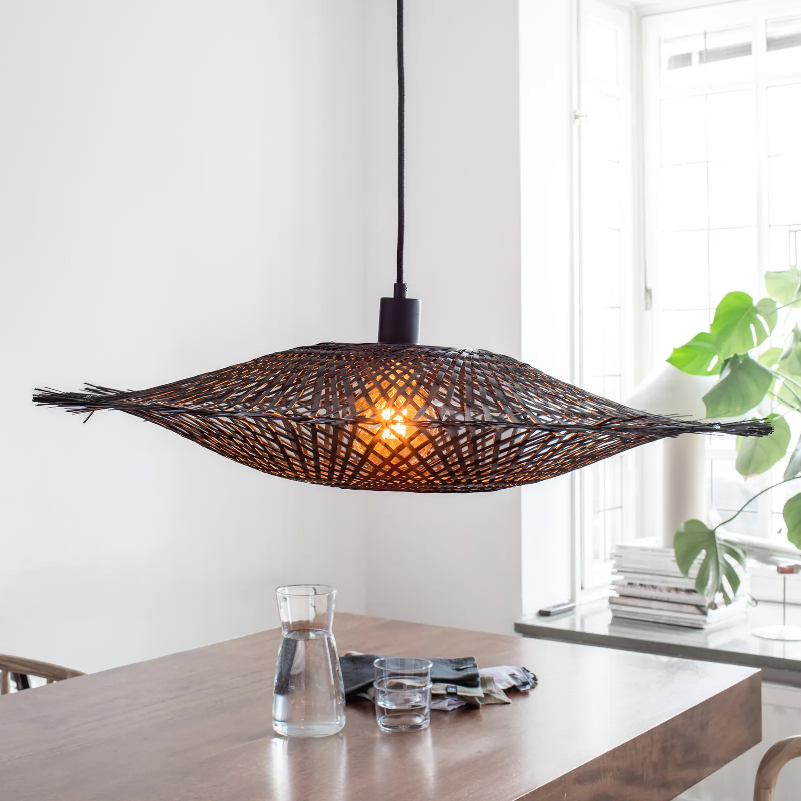 Lampada a sospensione Kumo in bambù, nero, 75 cm