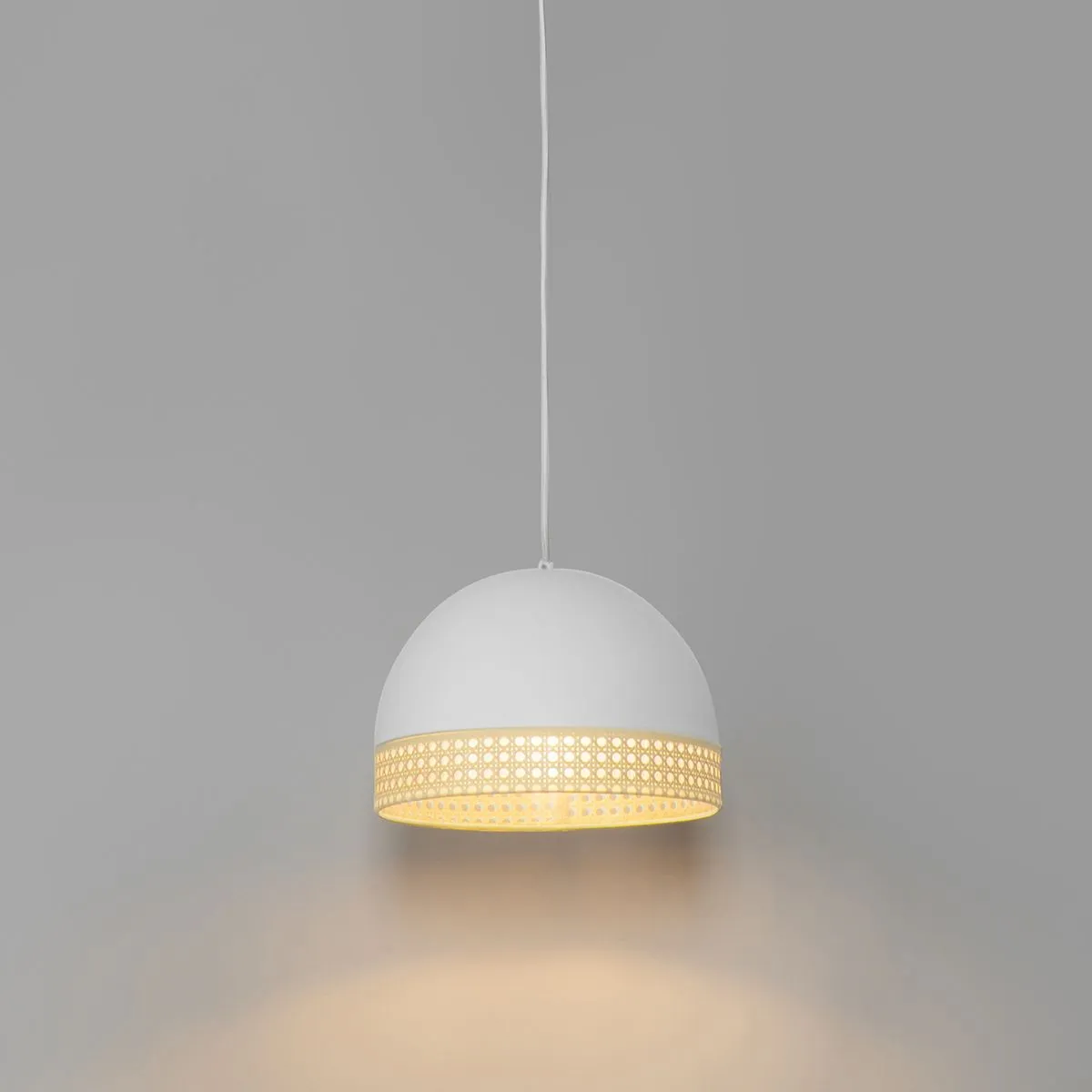Lampada a sospensione orientale bianca con rattan 30 cm - Magna Rattan