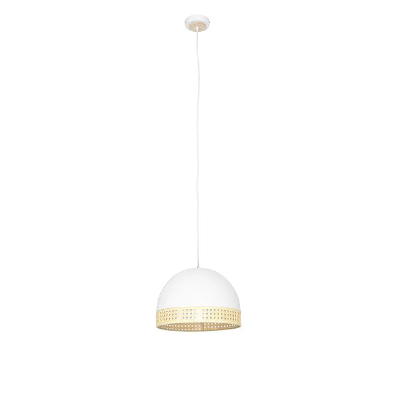 Lampada a sospensione orientale bianca con rattan 30 cm - Magna Rattan