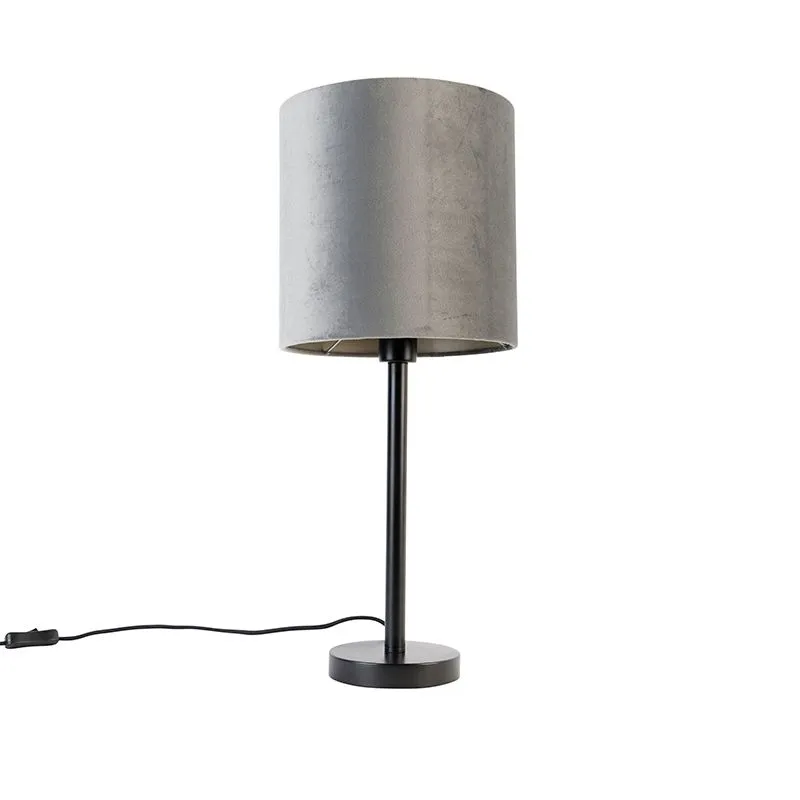 Lampada da tavolo moderna nera con paralume grigio 25 cm - Simplo