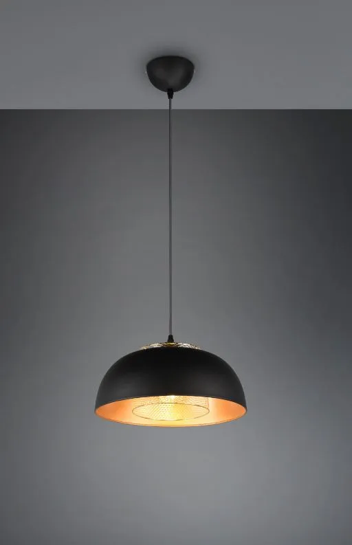 Lampada Sospensione Paralume Singolo E27 Tavolo Cucina Nero e Oro Punch Trio Lighting