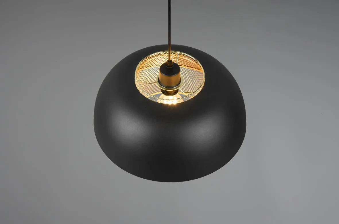 Lampada Sospensione Paralume Singolo E27 Tavolo Cucina Nero e Oro Punch Trio Lighting