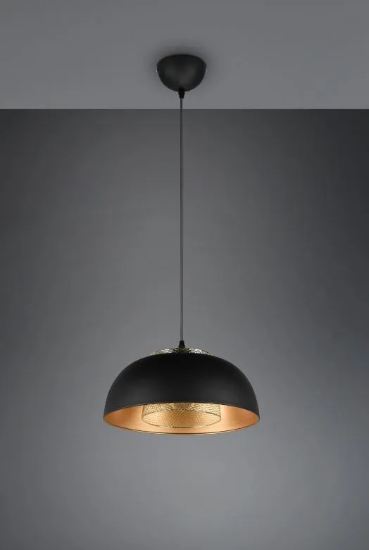 Lampada Sospensione Paralume Singolo E27 Tavolo Cucina Nero e Oro Punch Trio Lighting
