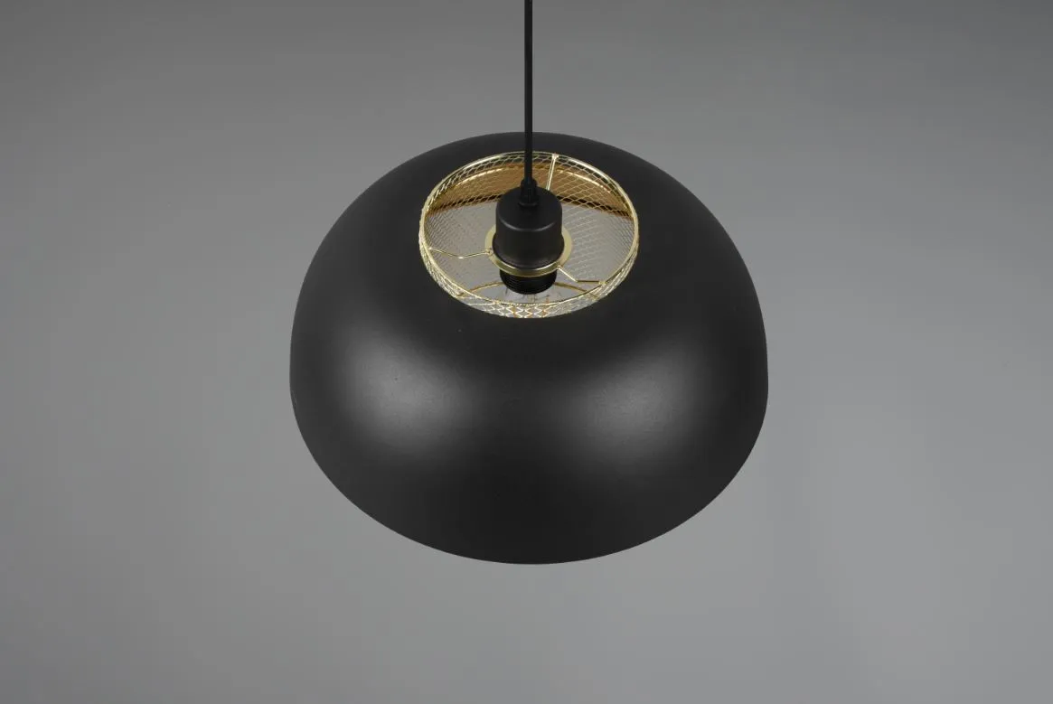 Lampada Sospensione Paralume Singolo E27 Tavolo Cucina Nero e Oro Punch Trio Lighting