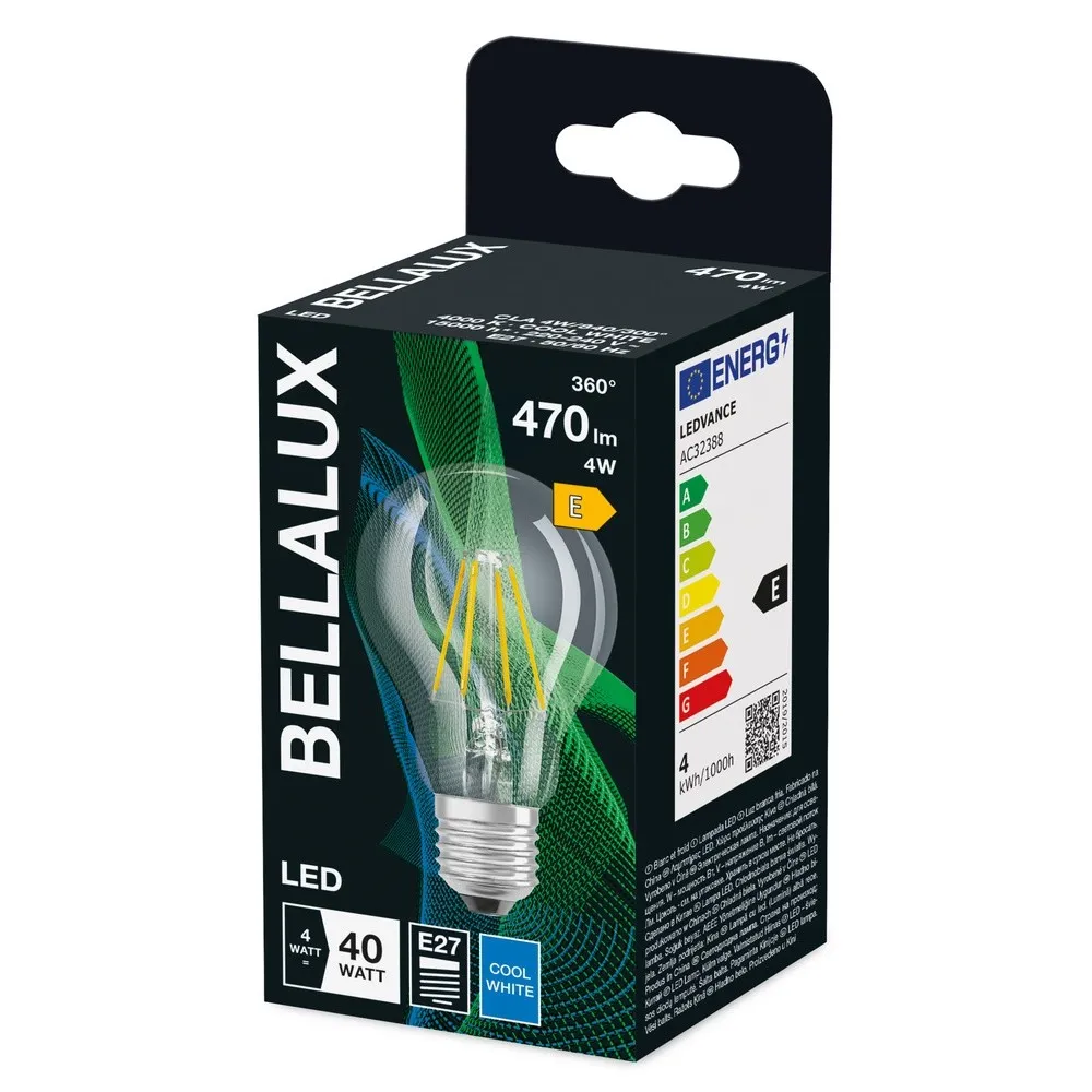 Lampadina LED E27 a goccia fil. Bellalux 470 lm bianco neutro